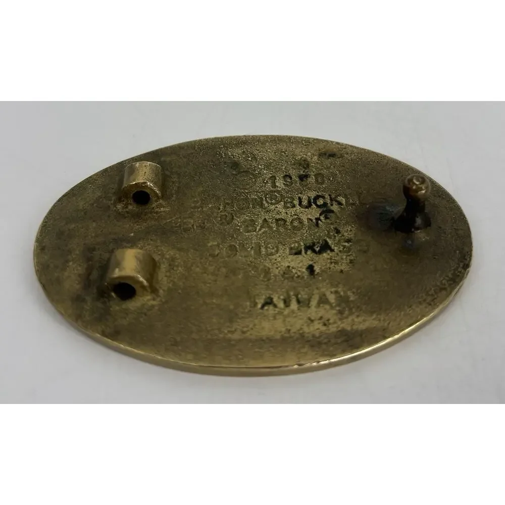 Rare Vtg 1980 Baron Buckles Brass Outlaws Investigator Skull Belt #241 Pistons